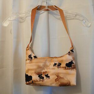 New Western Moose Top handle Shoulder Bag Purse Brown Black Crescent Baguette